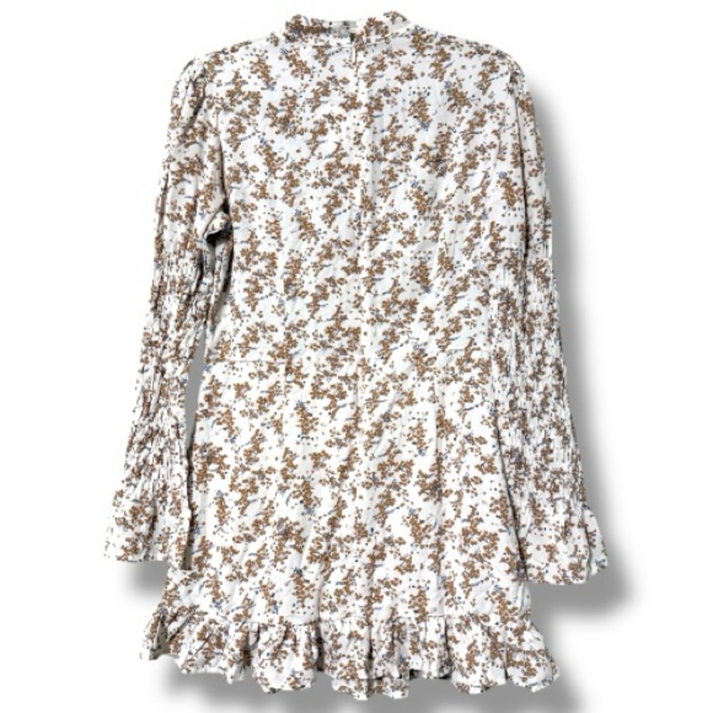 Boohoo 10 petite floral shirred sleeve ruffle hem cream dress cottagecore boho